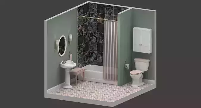 Bathroom with toilet and sink 3D model