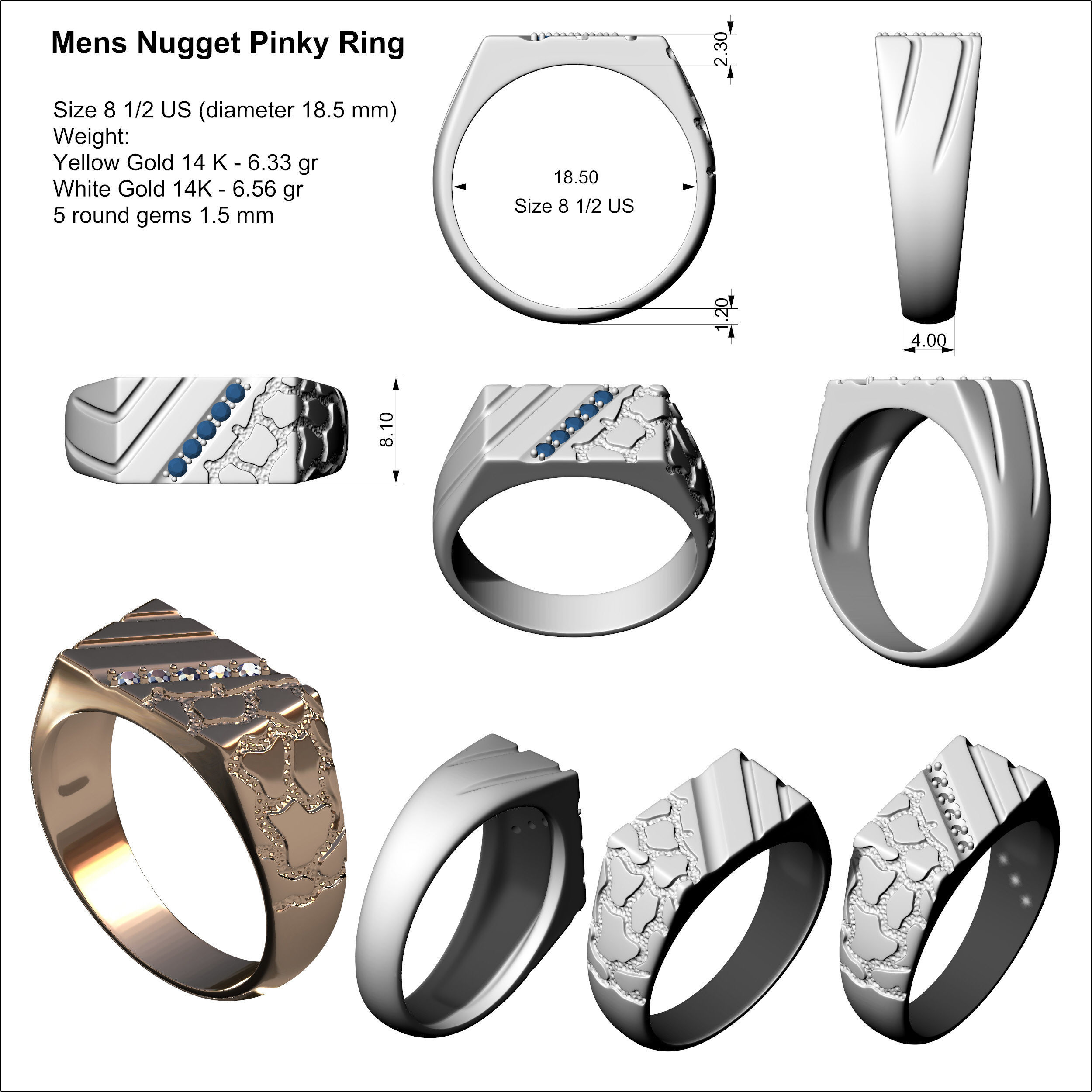 Mens Nugget Pinky Ring 3D print model_7