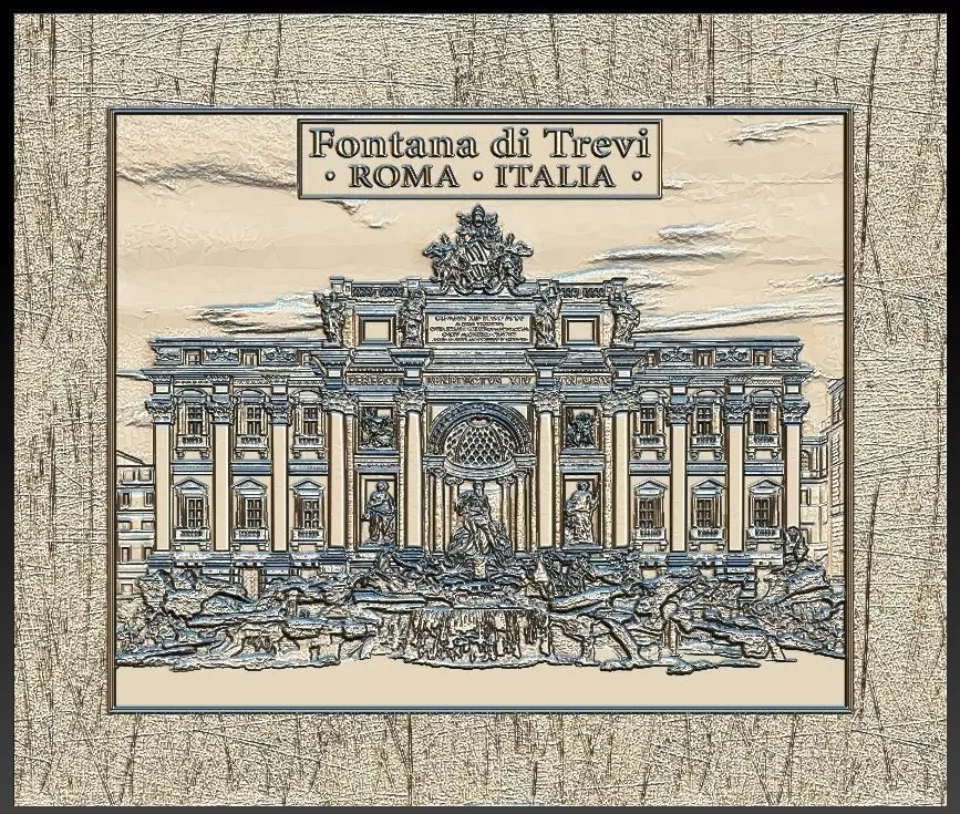 Fontana di Trevi Italy for Embossing Hot foil Technique 3D print model