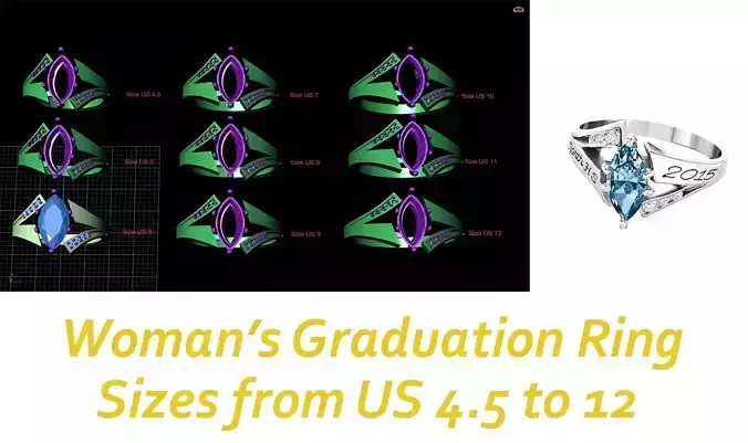 Woman Graduation ring 9 different Sizes 3D print model