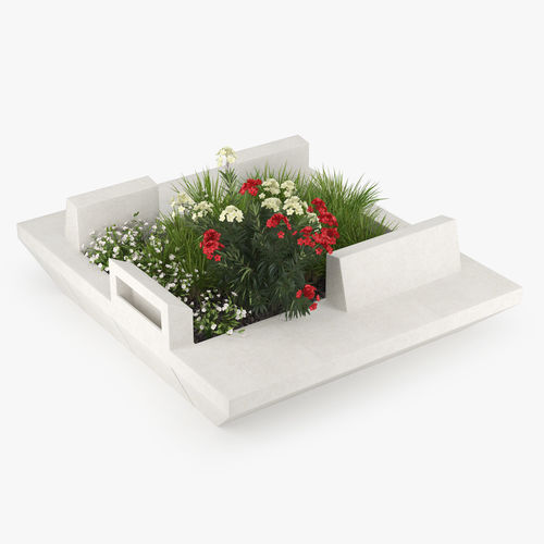 Flowerbed concrete planter with flowers in it 3D model
