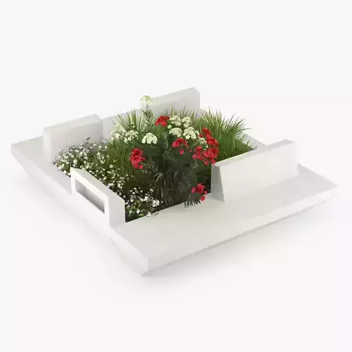 Flowerbed concrete planter with flowers in it 3D model
