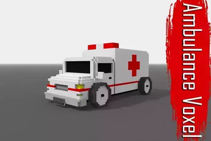 Voxel Ambulance Low-poly 3D model