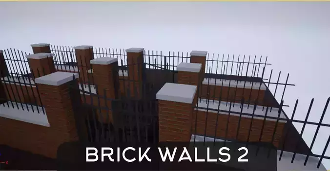 Modular Brick Wall and Gate Low-poly 3D model