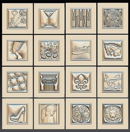 Set 16 Decorative basorelief with picture frame for CNC 3D print model