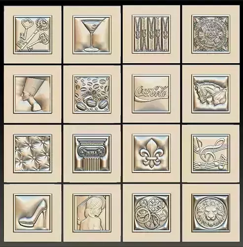 Set 16 Decorative basorelief with picture frame for CNC 3D print model