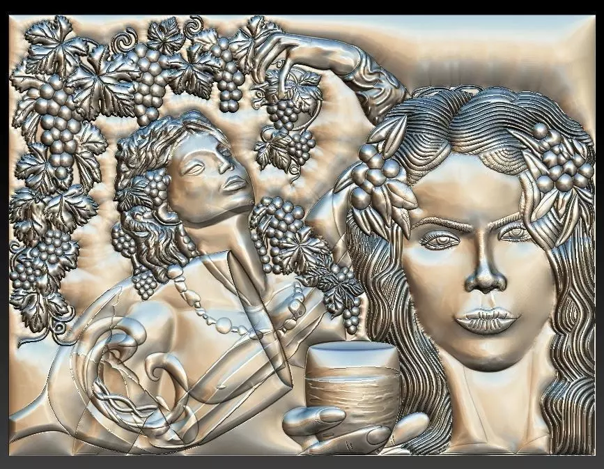 Dionysus god wine and girl with grapes for CNC 3D Router 3D print model