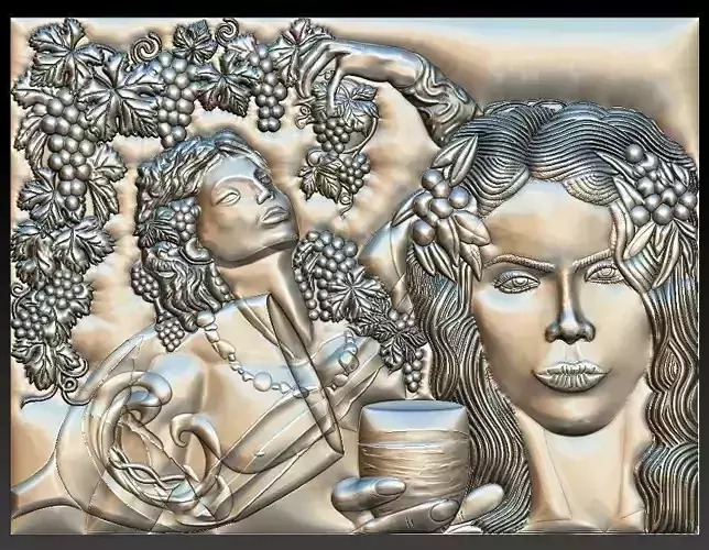 Dionysus god wine and girl with grapes for CNC 3D Router