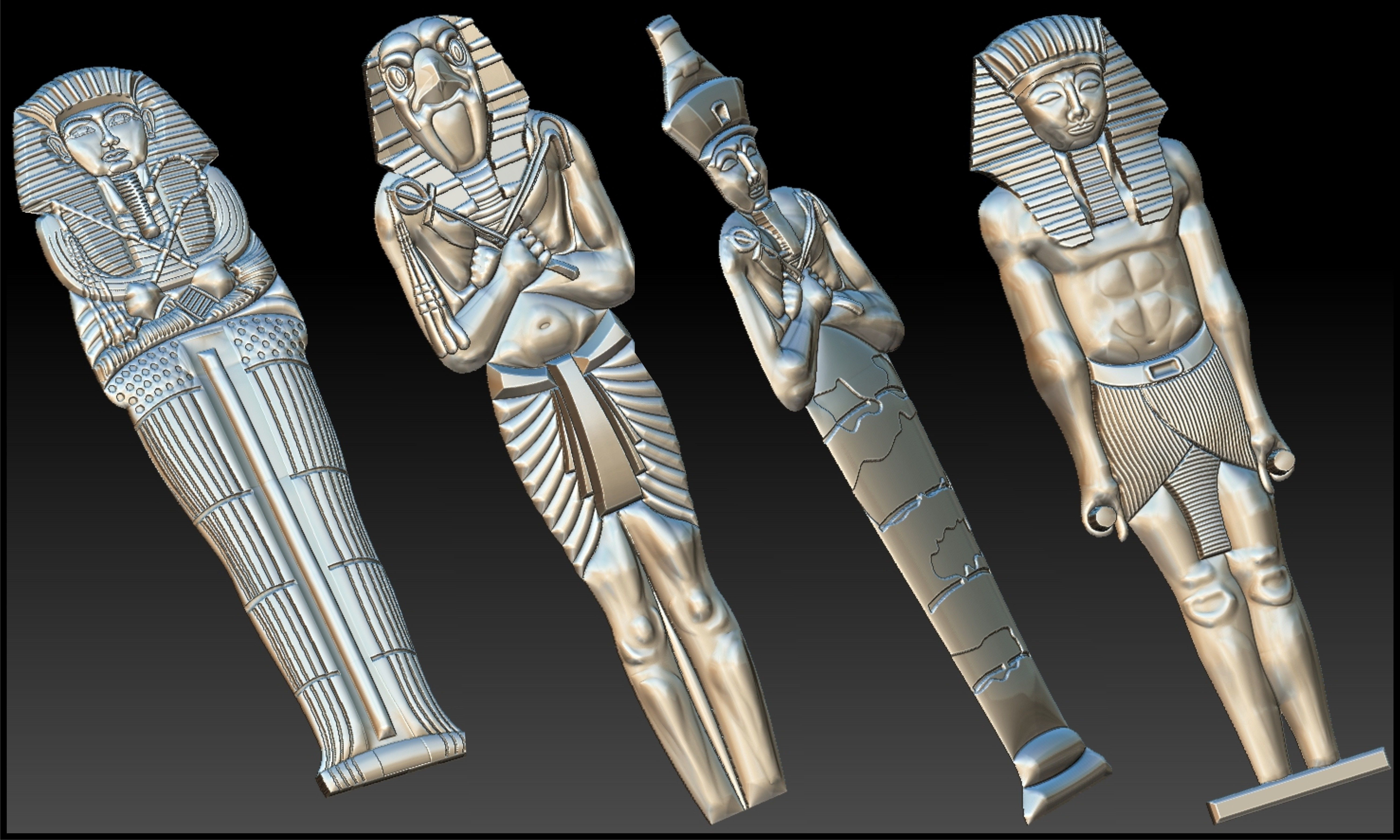 Set 4 Statues Egypt for CNC 3D Router 3D print model_5