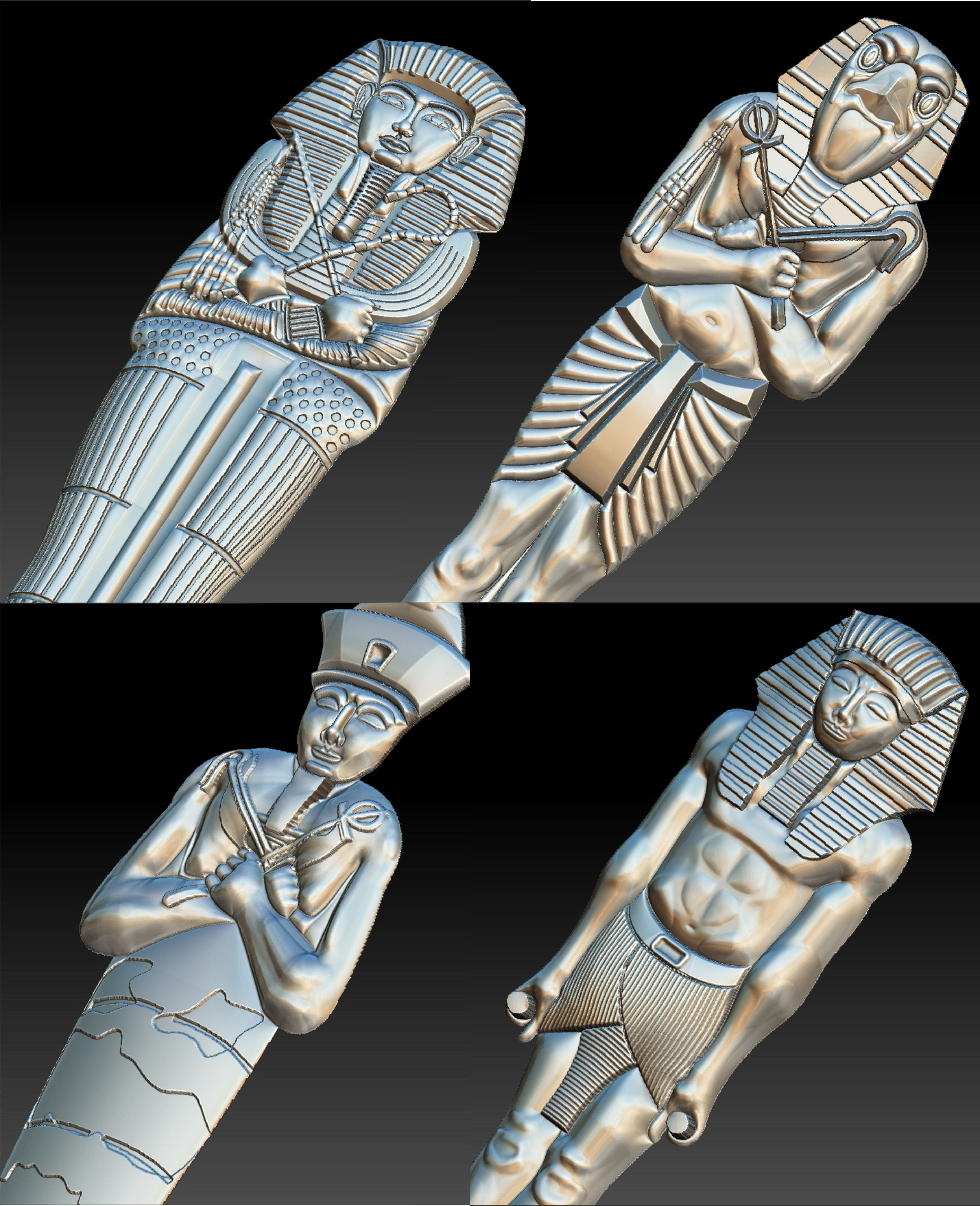 Set 4 Statues Egypt for CNC 3D Router 3D print model_10