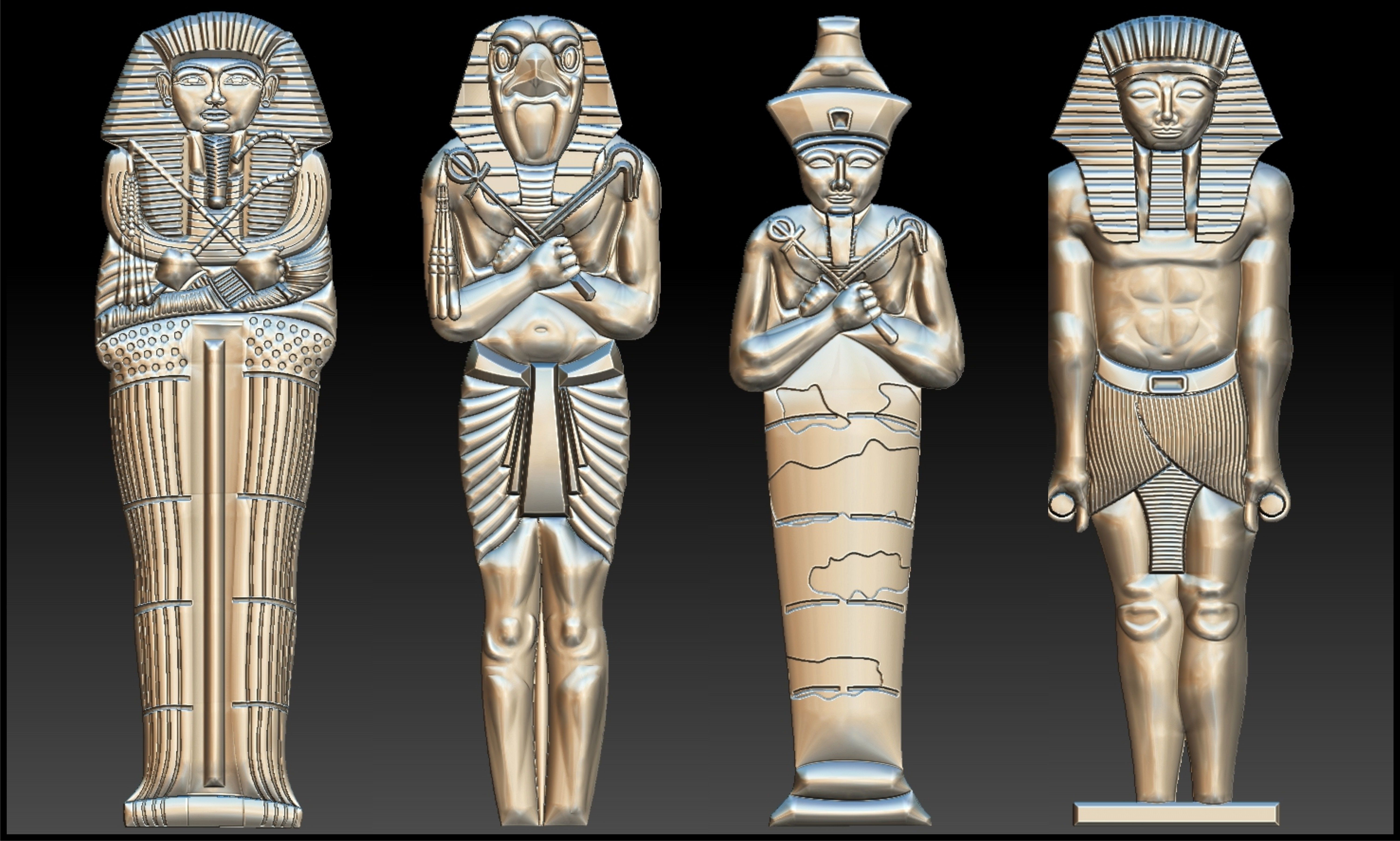 Set 4 Statues Egypt for CNC 3D Router 3D print model_4