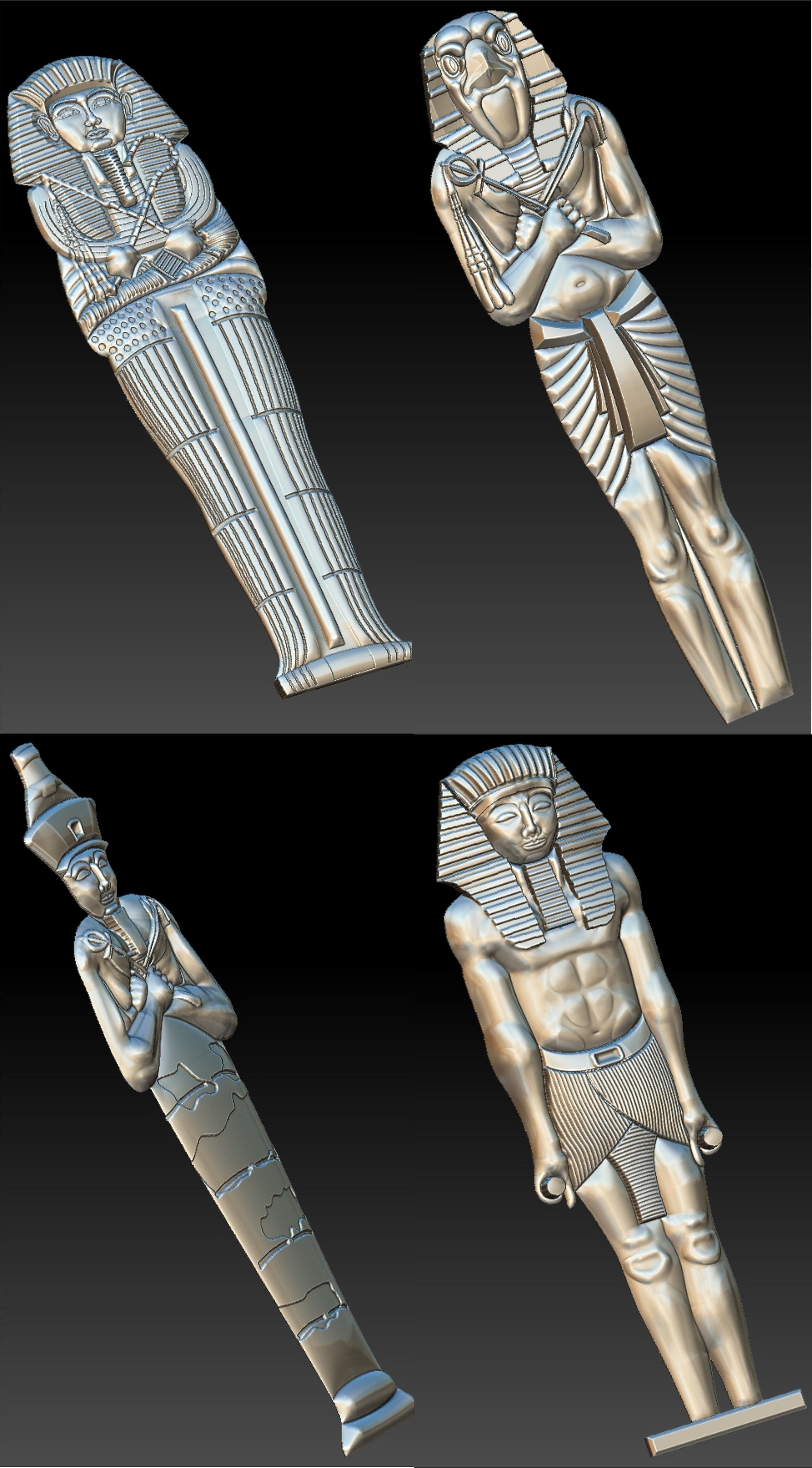 Set 4 Statues Egypt for CNC 3D Router 3D print model_7