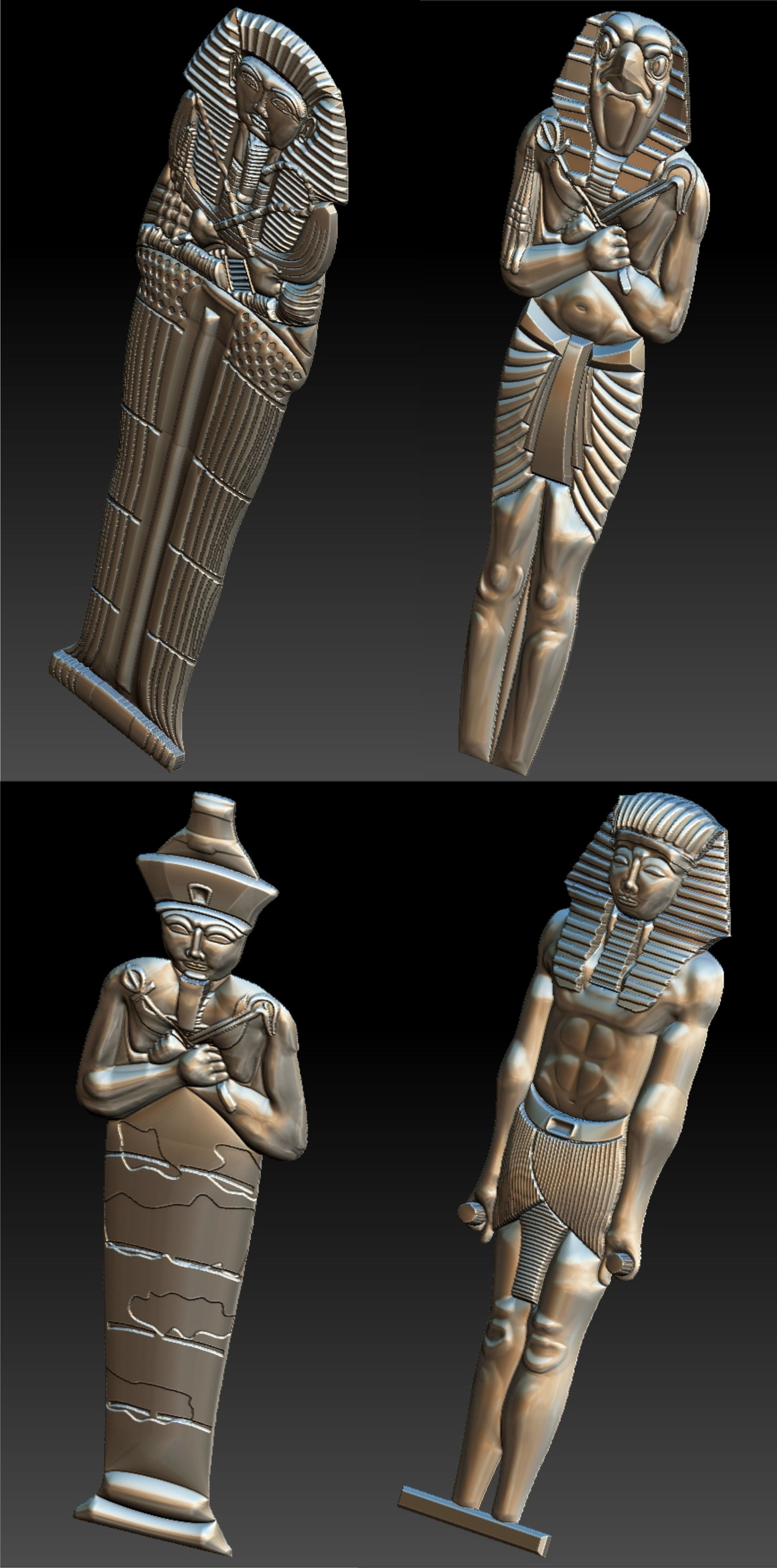 Set 4 Statues Egypt for CNC 3D Router 3D print model_11