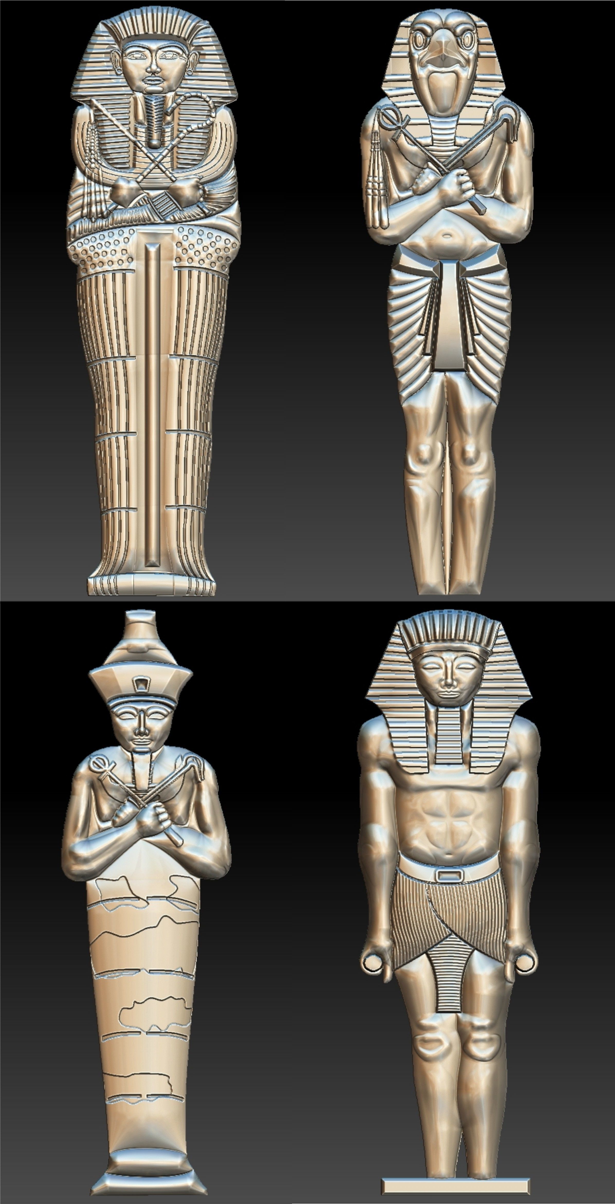 Set 4 Statues Egypt for CNC 3D Router 3D print model_6