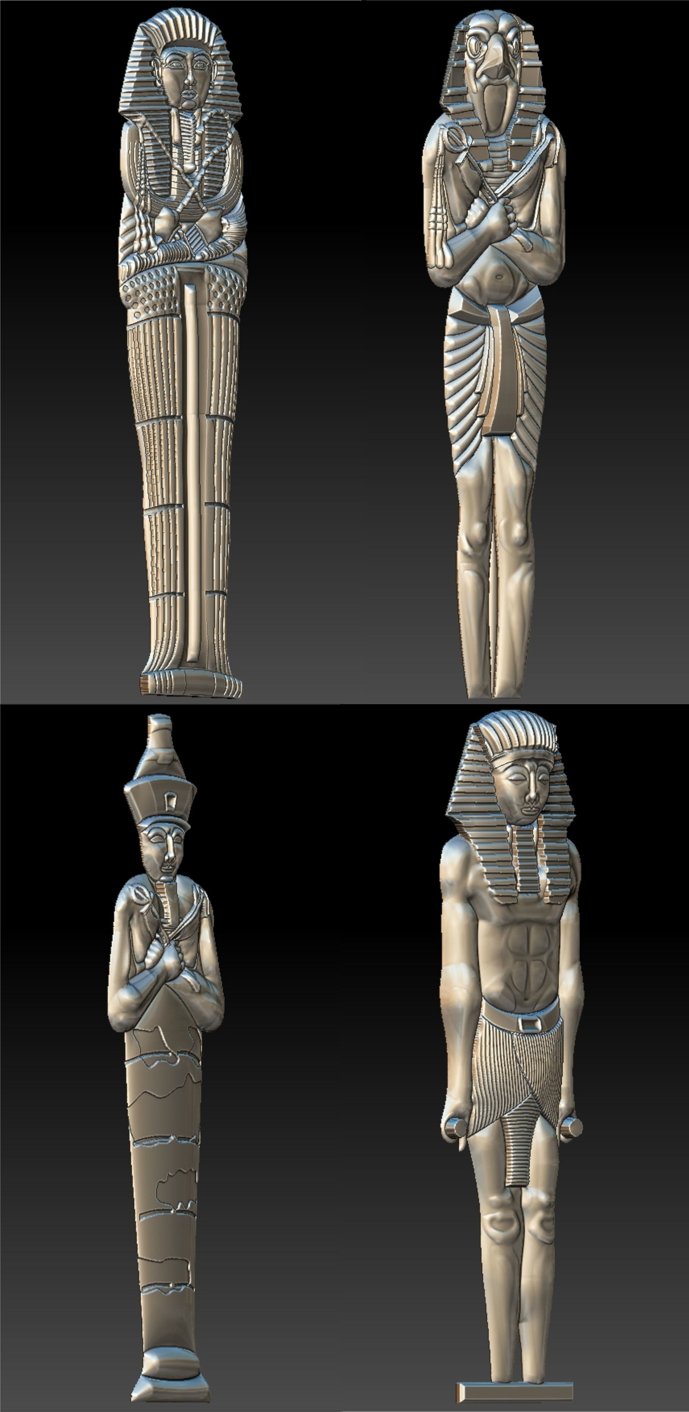 Set 4 Statues Egypt for CNC 3D Router 3D print model_8