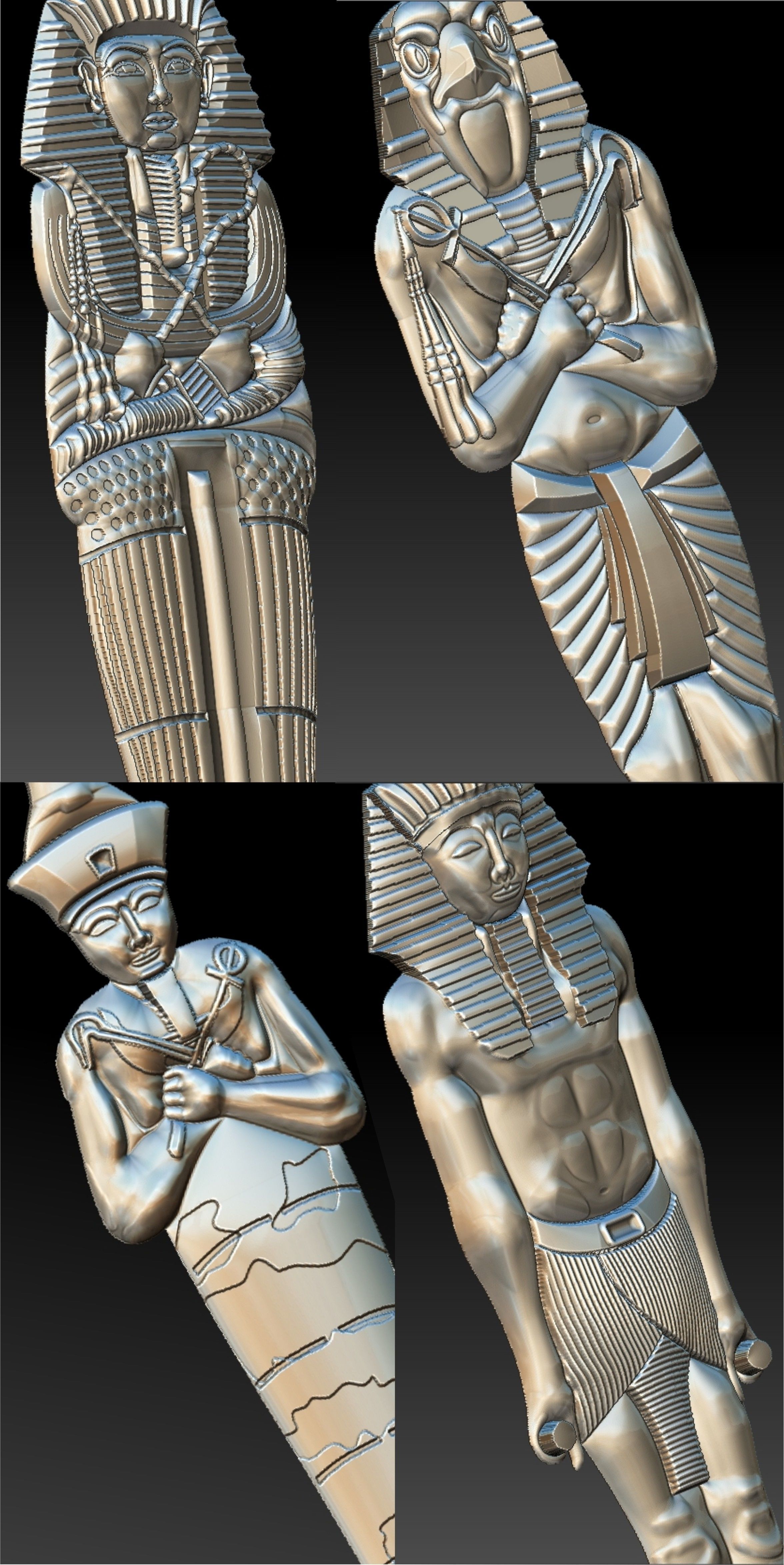 Set 4 Statues Egypt for CNC 3D Router 3D print model_9