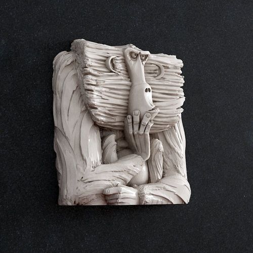 Monkey clay sculpture of on wall 3D print model