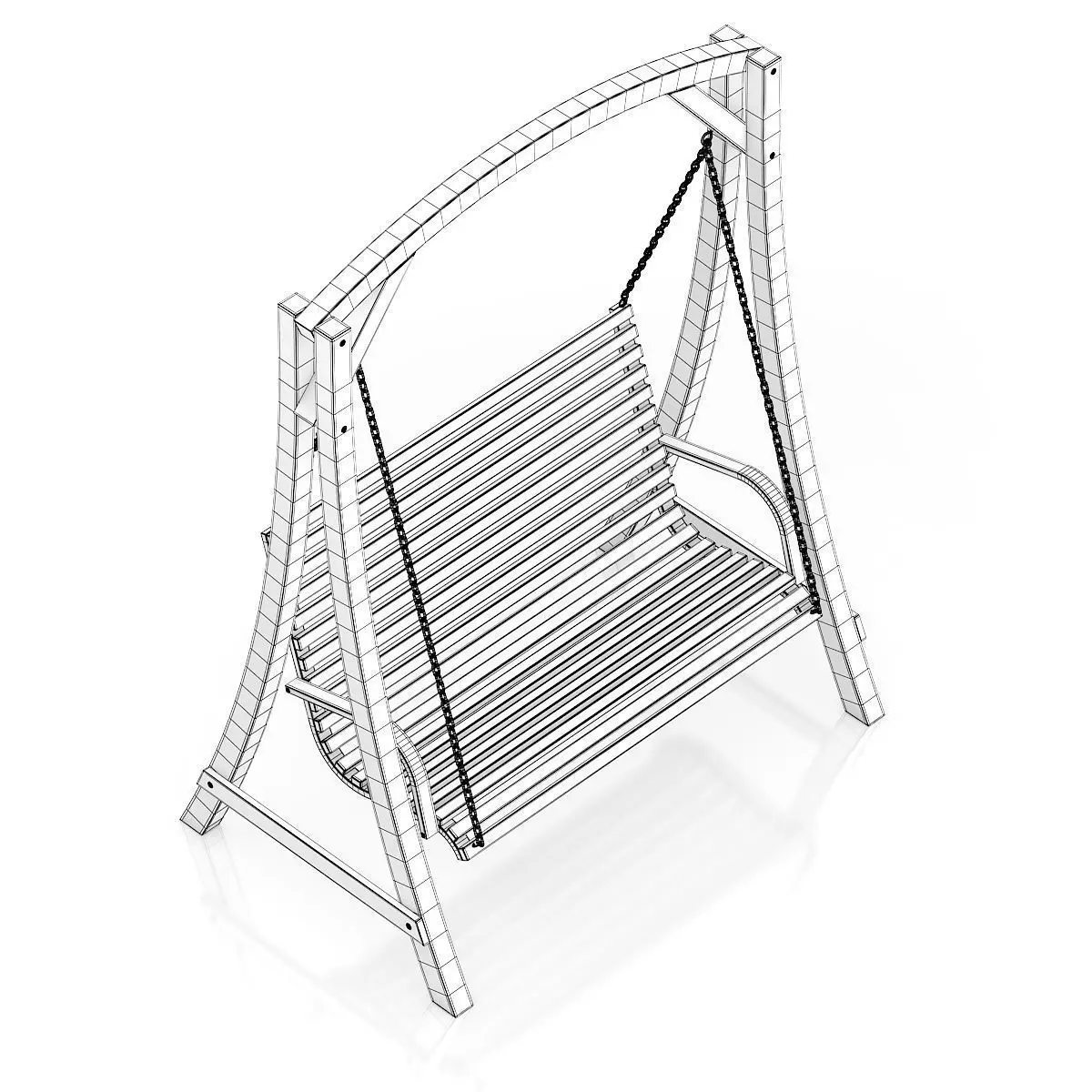 Wooden Bench Swing 3D model_5