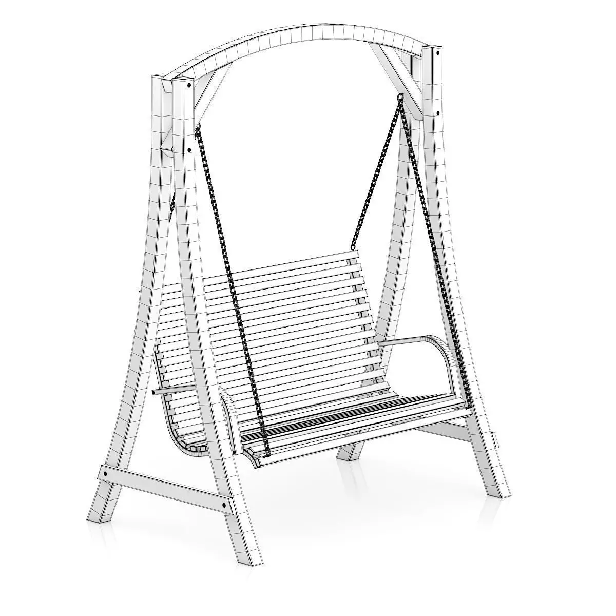 Wooden Bench Swing 3D model_1