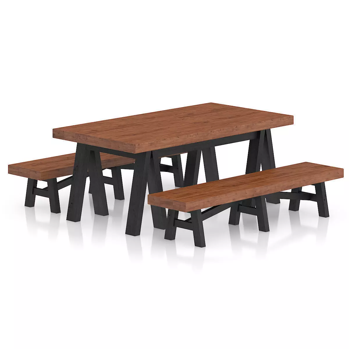 Wooden Table and Benches 3D model_0
