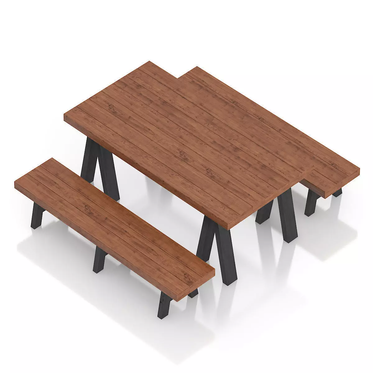 Wooden Table and Benches 3D model_4