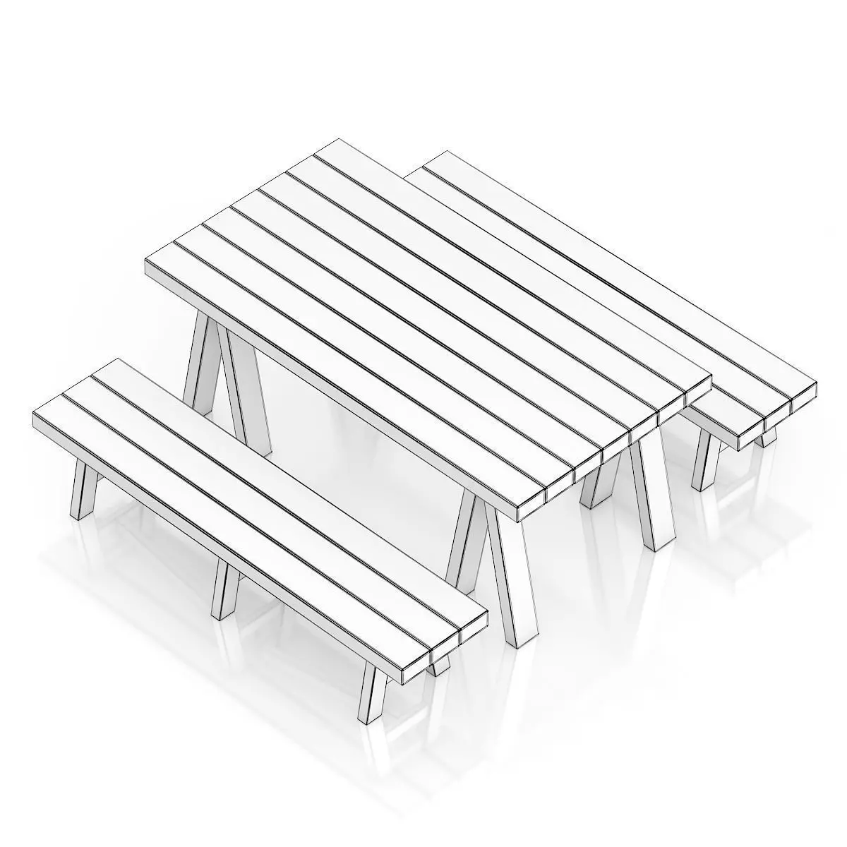 Wooden Table and Benches 3D model_5