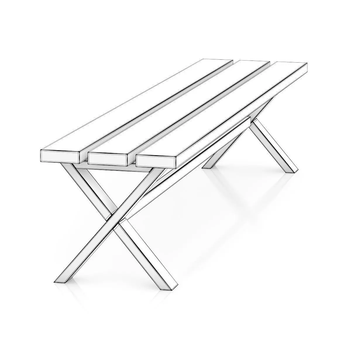 Simple Wooden Bench 3D model_3