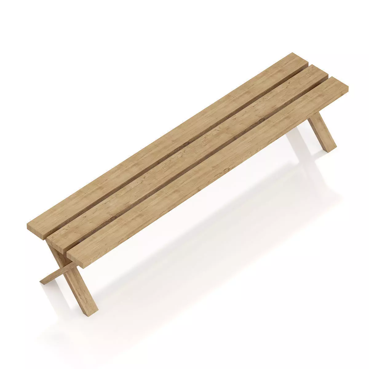 Simple Wooden Bench 3D model_4