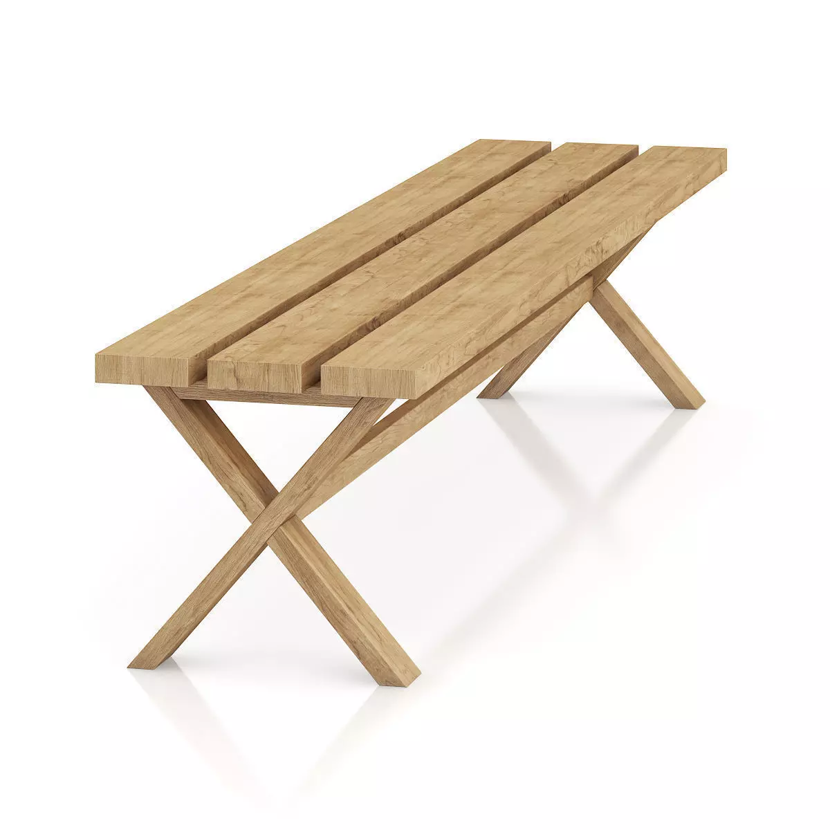 Simple Wooden Bench 3D model_2