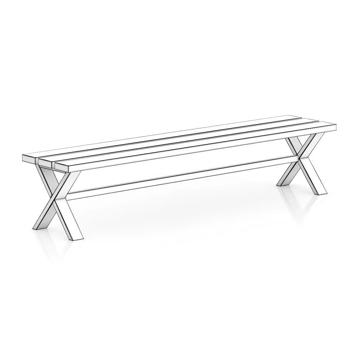 Simple Wooden Bench 3D model_1