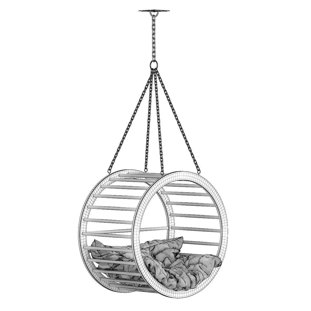 Round Wooden Swing 3D model_1