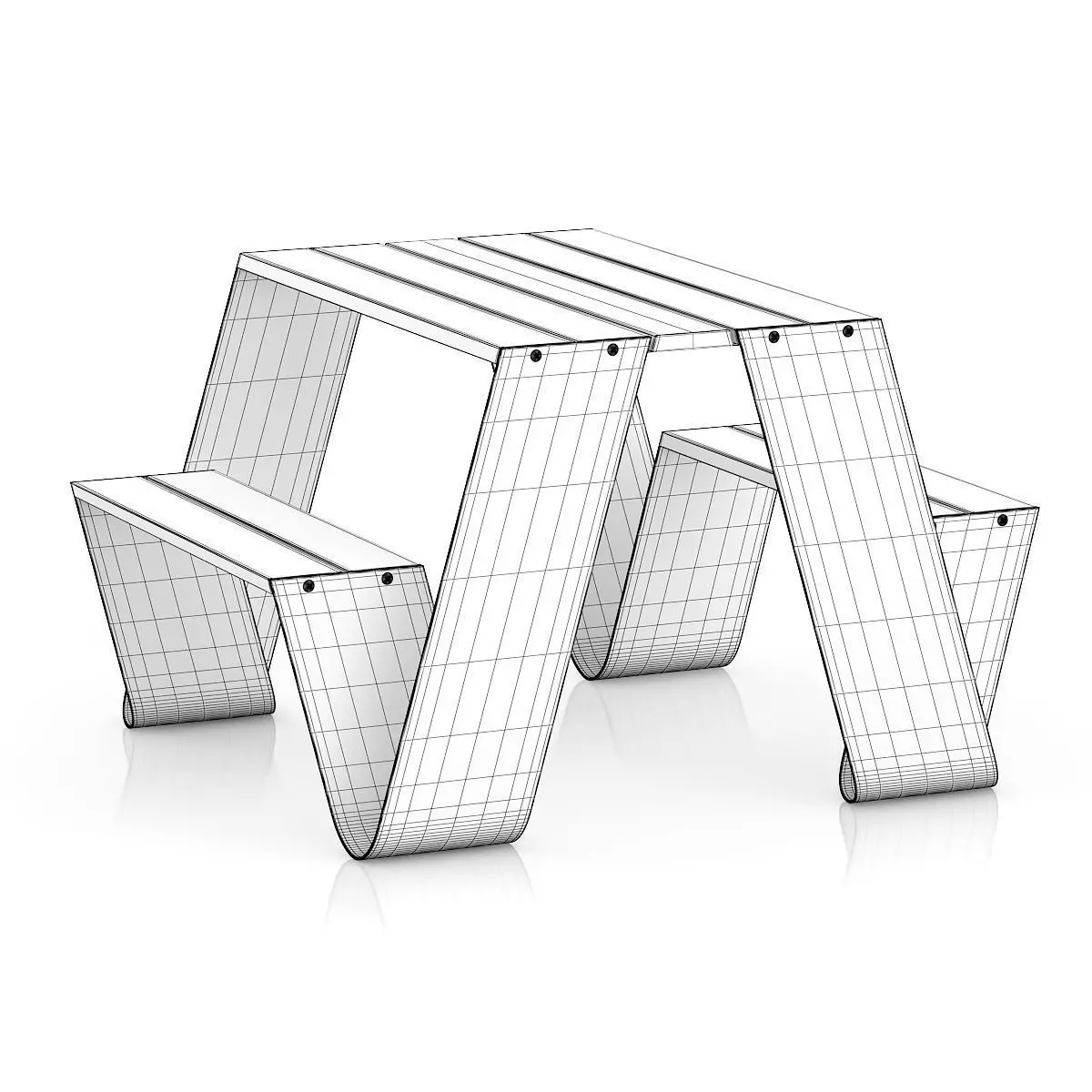 Metal Table-Bench 3D model_3