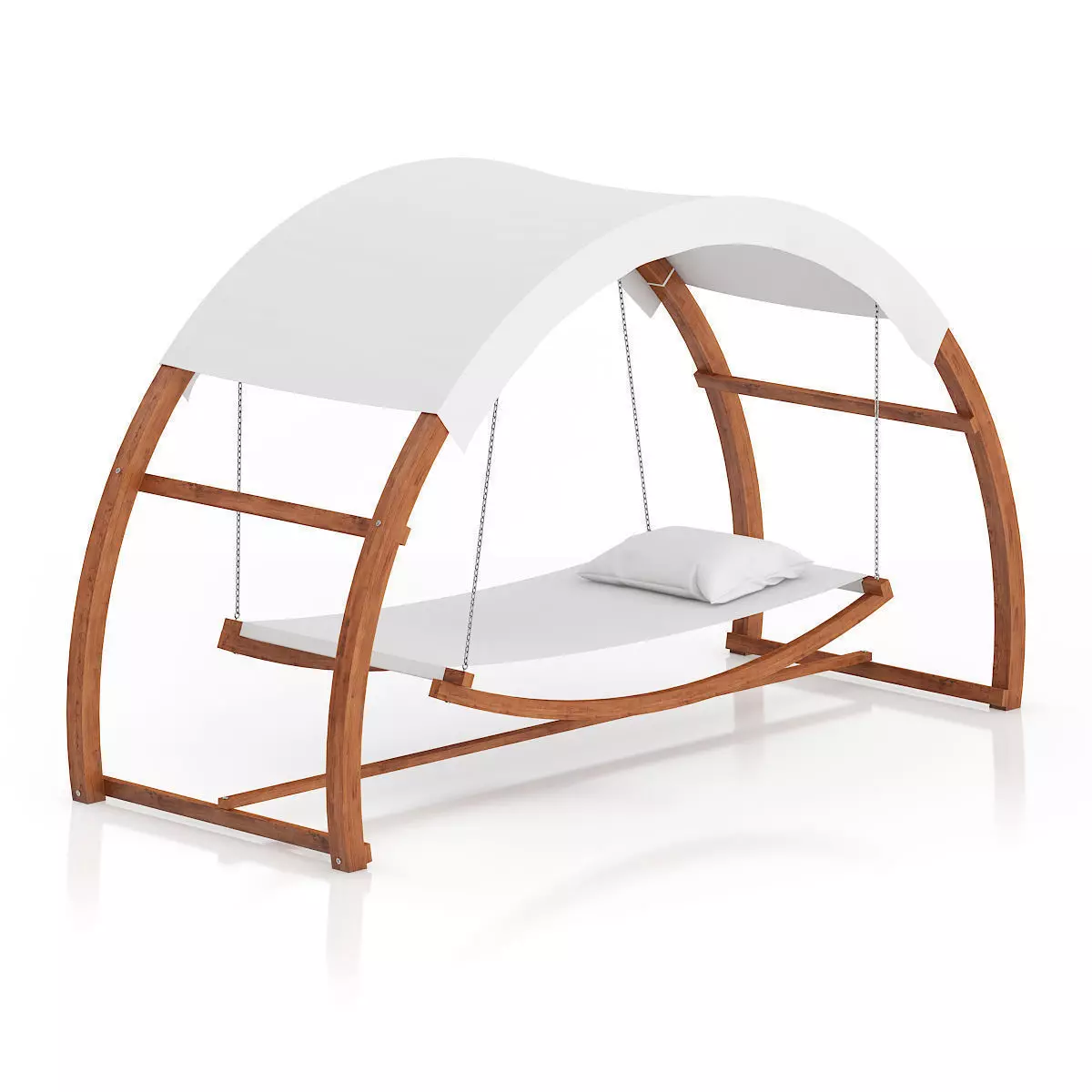 Wooden Hammock with Sunshade 3D model_0