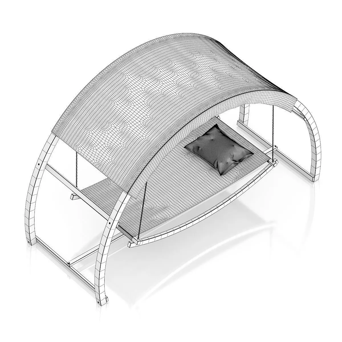 Wooden Hammock with Sunshade 3D model_5