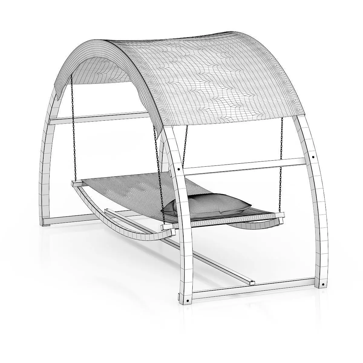 Wooden Hammock with Sunshade 3D model_3