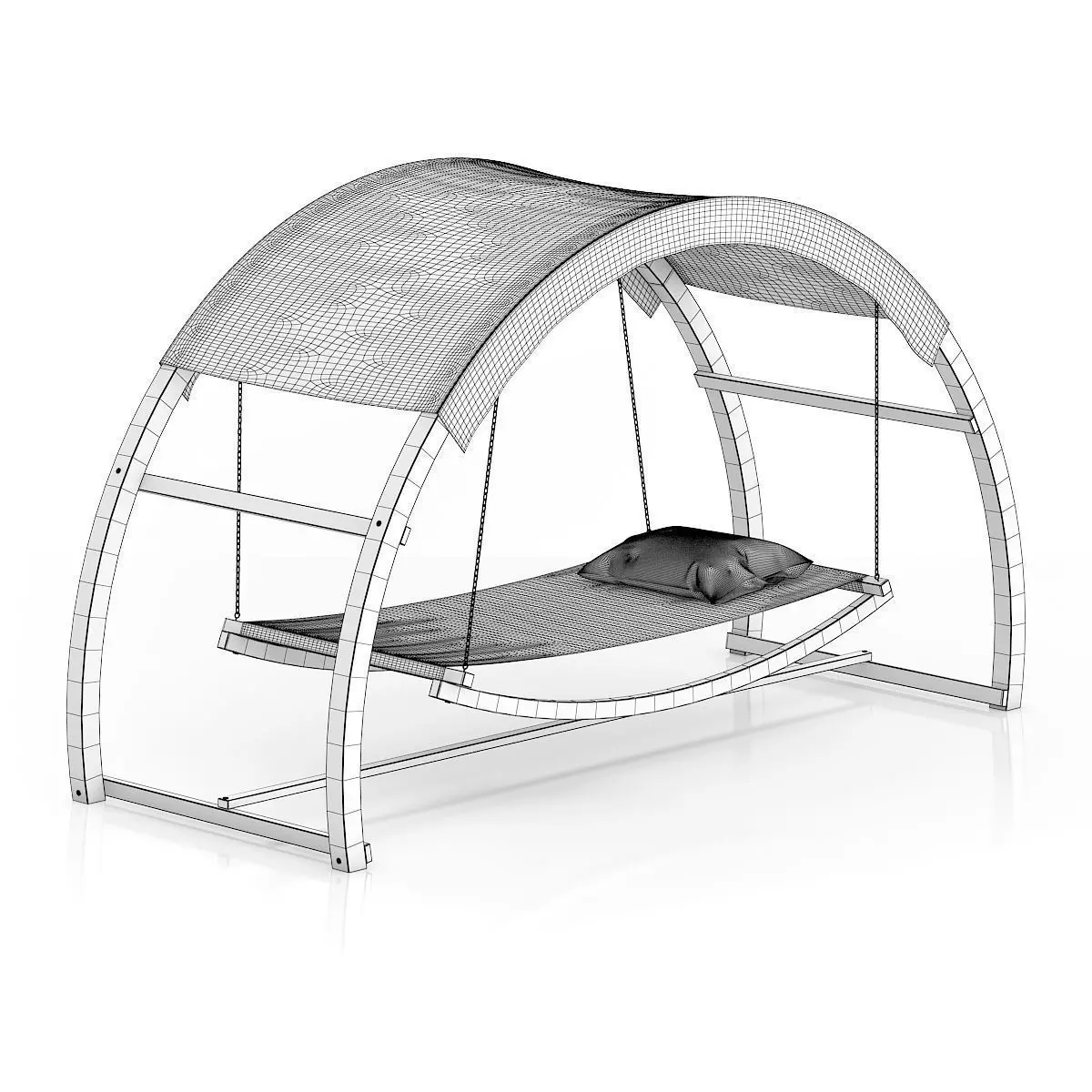 Wooden Hammock with Sunshade 3D model_1