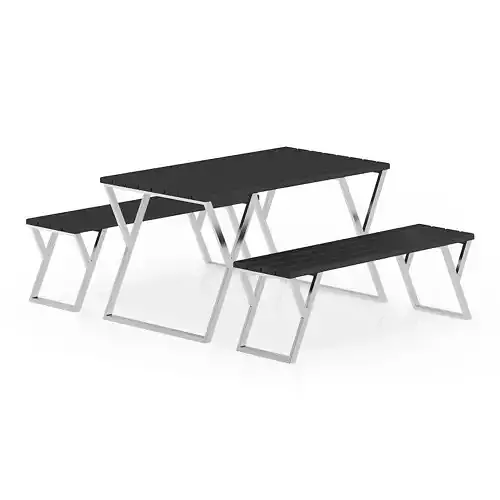 Black Table and Benches 3D model