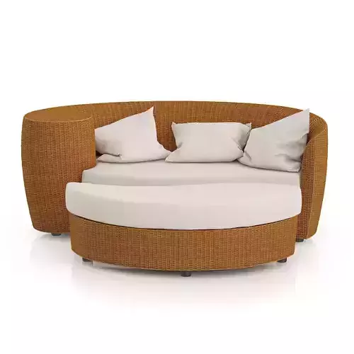 Wicker Sofa with Footrest 3D model
