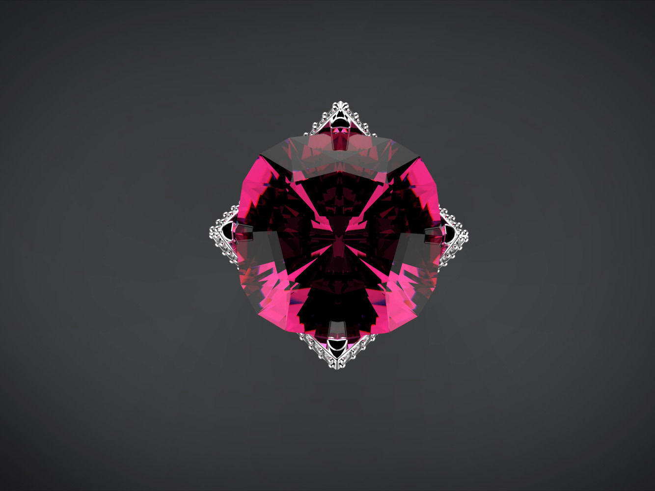 Big cushion stone ring 3D print model_3