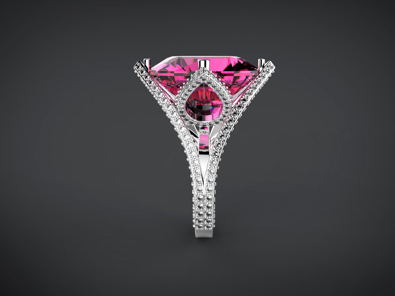 Big cushion stone ring 3D print model_7