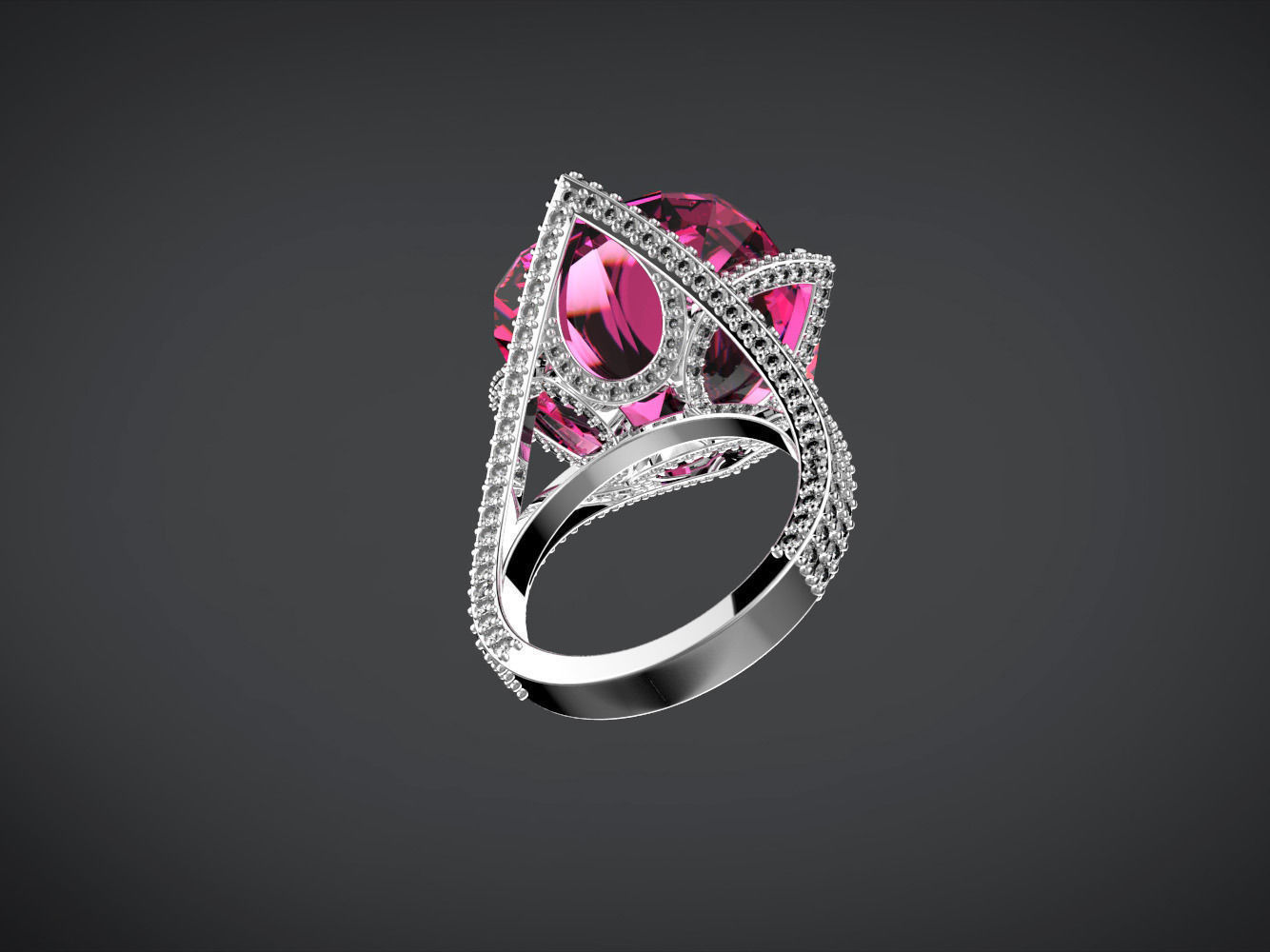 Big cushion stone ring 3D print model_5