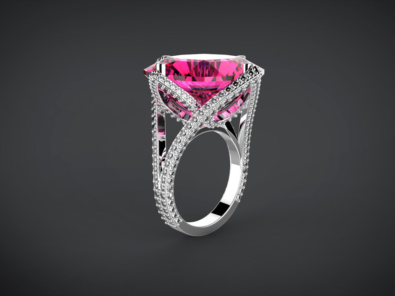 Big cushion stone ring 3D print model_2