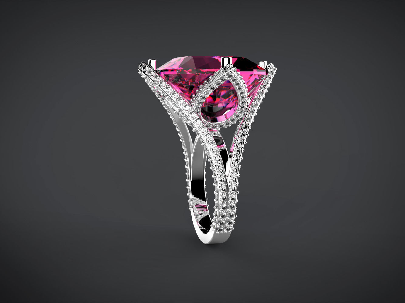 Big cushion stone ring 3D print model_1