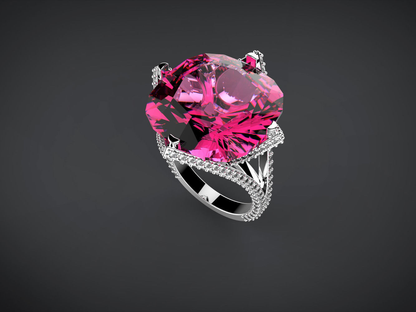 Big cushion stone ring 3D print model_4