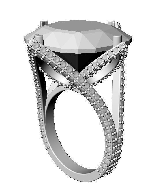 Big cushion stone ring 3D print model_11