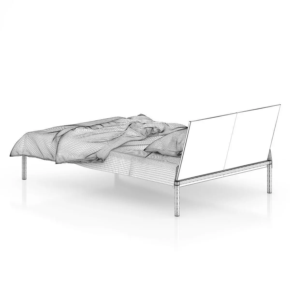 Black Single Bed 3D model_3