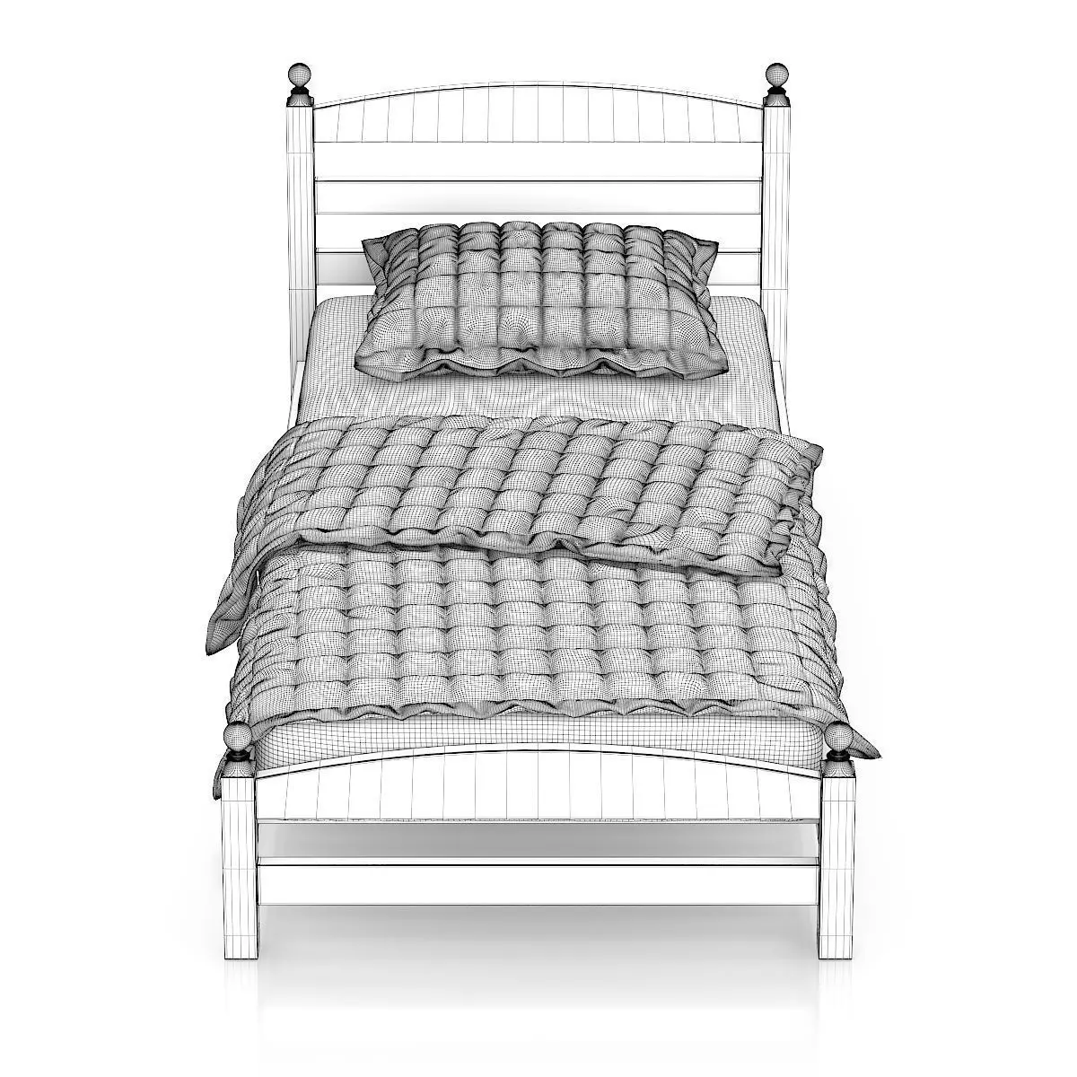 White Single Bed 3D model_5