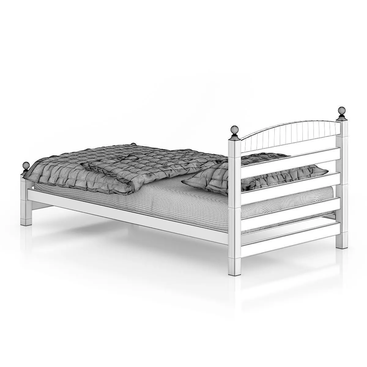 White Single Bed 3D model_3