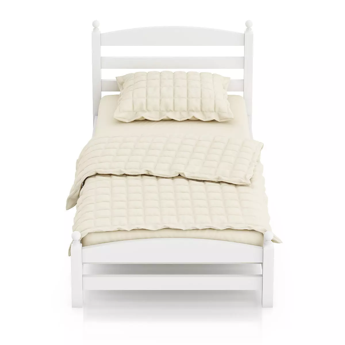 White Single Bed 3D model_4