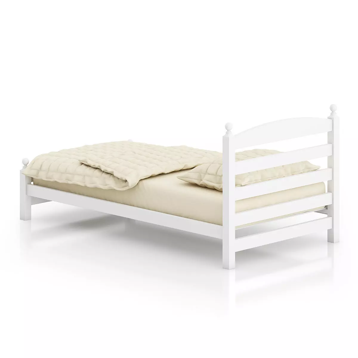 White Single Bed 3D model_2
